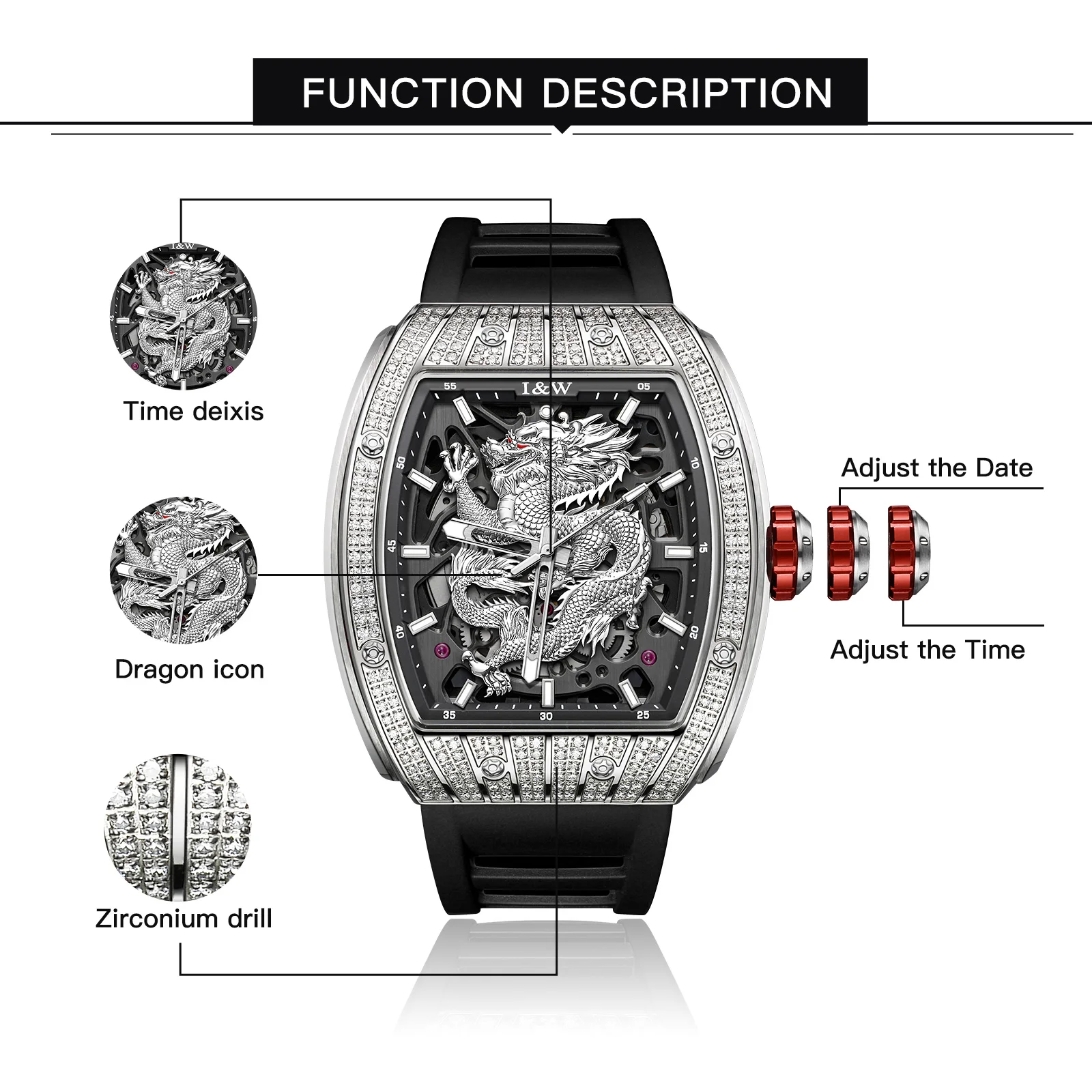 Men\'s Wine Barrel Fully Automatic Mechanical Watch,Luxury Sport Waterproof 50m Men Wristwatch with Hollow Star