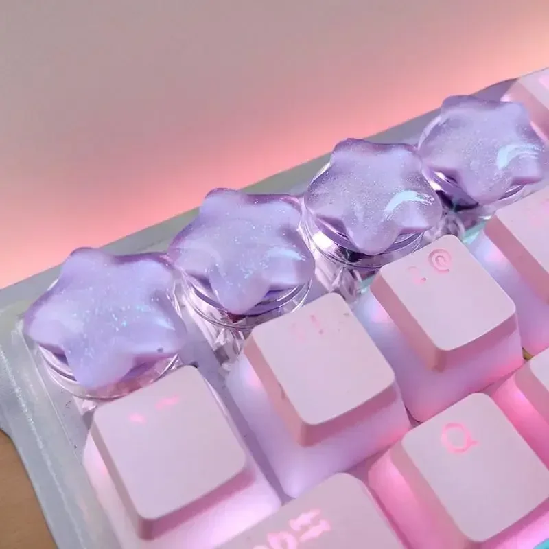 6.Pleasant Star Keycaps, 4Pcs, Clear, Perfect For Girls, Mechanical Keyboard’s Key Covers