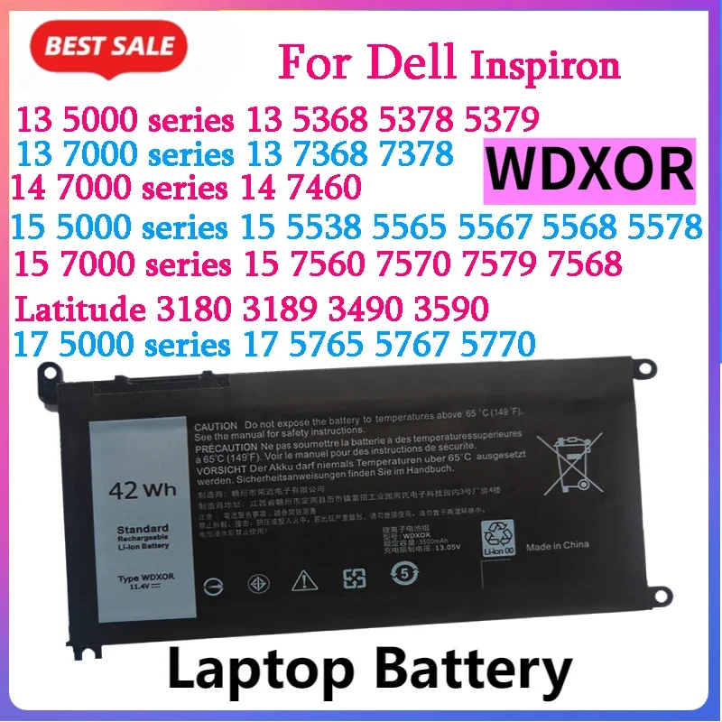 

WDX0R 42Wh For DELL WDXOR Laptop Battery Inspiron 13 5368 5378 7368 14 7460 7472 5468 15 5538 5567 5568 5378 7368 17 5765 3189