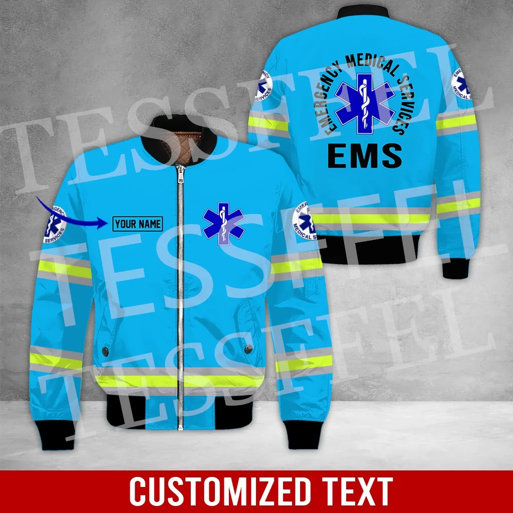 Custom Name Cosplay EMS EMT Medical Paramedic Nurse Worker Retro 3DPrint Harajuku Winter Windbreaker Warm Coat Bomber Jacket A