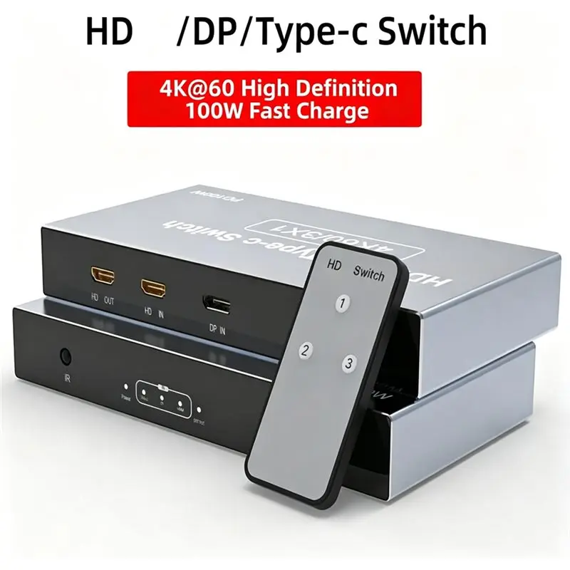 A31T -Compatible/for DP/TYPE C to -Compatible Switch 4K 60Hz 3-Input 1-Output USB-C Display KVM Switcher