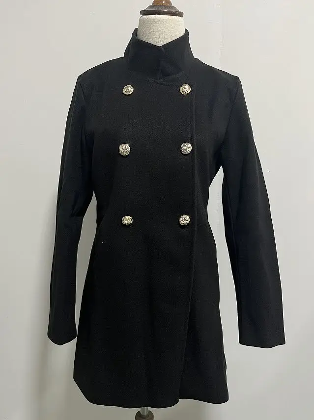 2025 Autumn/Winter Long-Sleeved Simple-Neck Solid Color Slim-Fitting Wool Coat