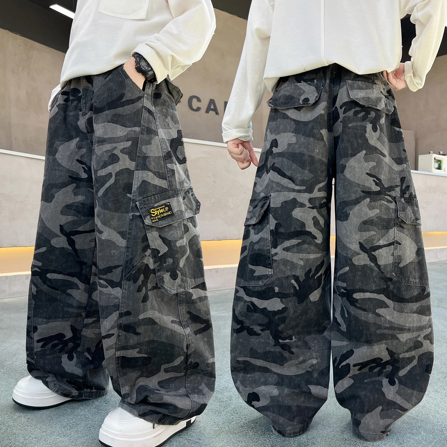 Boys Camouflage Work Pants Spring Autumn Fashionable Casual Long Trousers Middle Large Children Handsome Spring Clothing