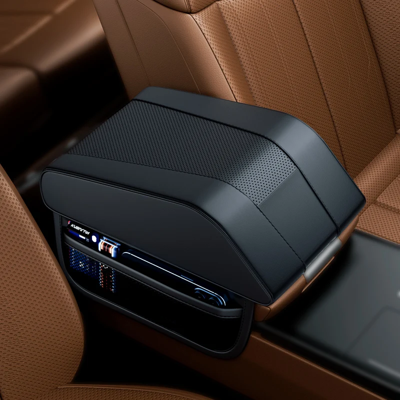 PU Universal Leather Car Armrest Box Height Pad Armrests Cushion with Pocket Memory Cotton Elbow Support Pads and Storage Bag