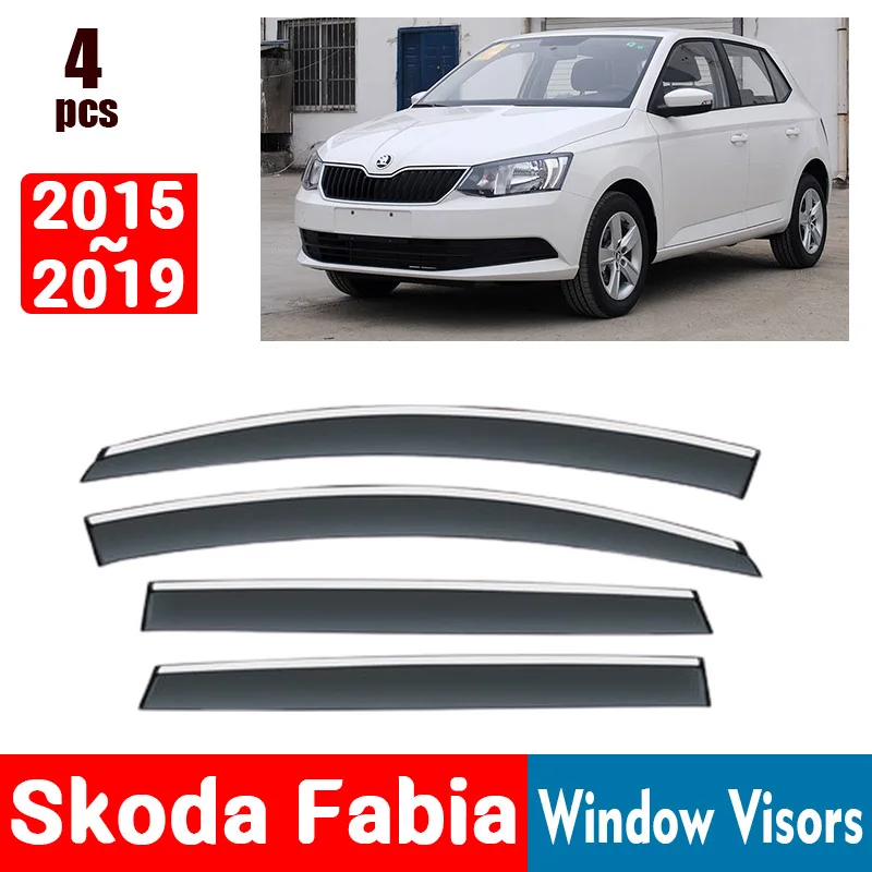 FOR Skoda Fabia 2015-2019 Window Visors Rain Guard Windows Rain Cover Deflector Awning Shield Vent Guard Shade Cover Trim