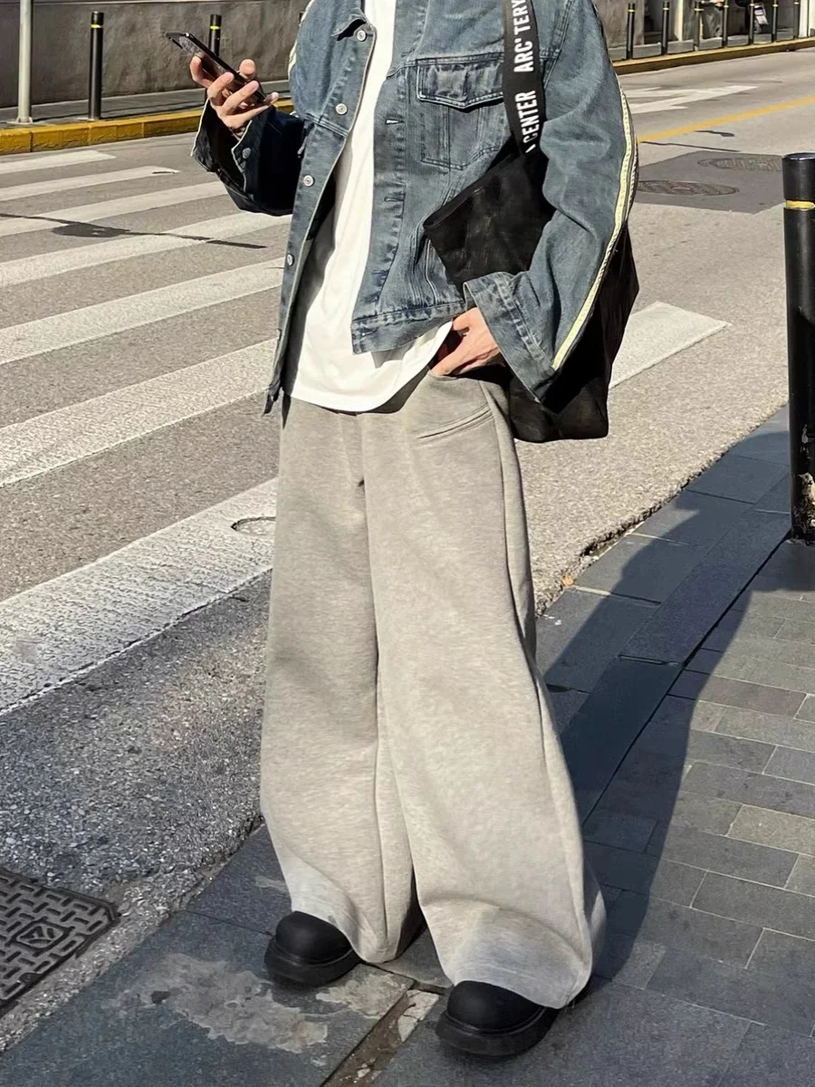 

American Retro Casual High Waist Straight Leg Floor-Length Sweatpants Men's CleanFit Sport Sle Long Pants Youthful Vitali