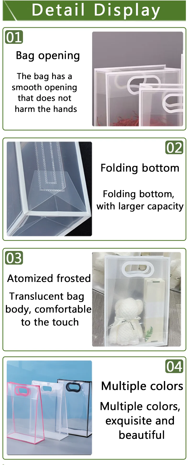 20 Stück transparente PVC-Geschenktüten mit Griffen, wiederverwendbare transparente Tragetaschen, Einkaufstaschen für Hochzeits-/Partygeschenke, mit individuellem Logo – Detail 5