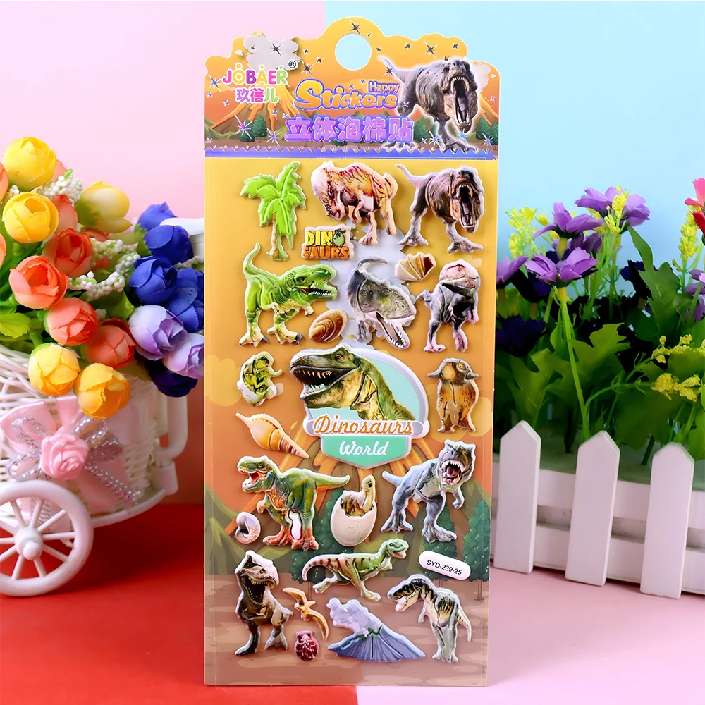 4 Uds. De pegatinas de dibujos animados hinchadas 3D de animales de dinosaurio geniales, bricolaje, cuenta de mano, pegatina decorativa de burbujas para guitarra, suministros divertidos para juegos de fiesta