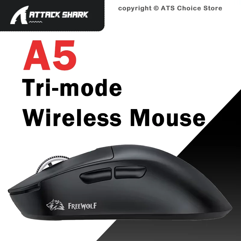 

Беспроводная игровая мышь FREEWOLF A5, ультралегкая, с сенсором PAW3311, 24000 DPI, 1000 Гц, трехрежимная (Bluetooth, проводная), эргономичная, для правой руки