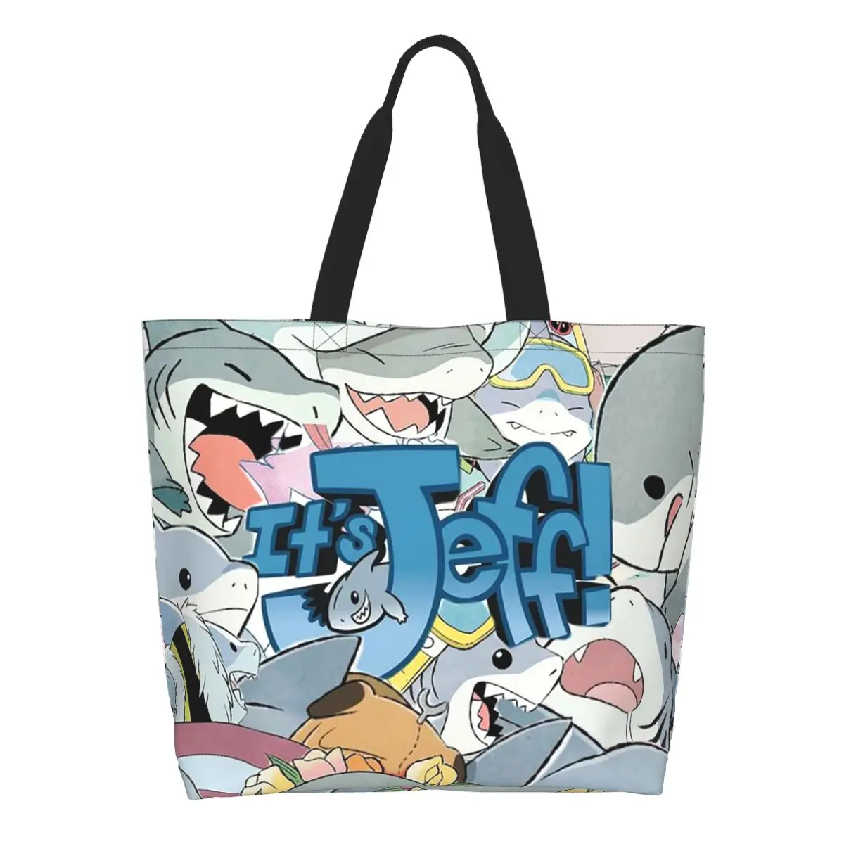 Cute Jeff The Land Shark Cartoon Shopping Tote Bag Canvas Large Capacity Shoulder Bags Shopper Grocery Handbag for Women