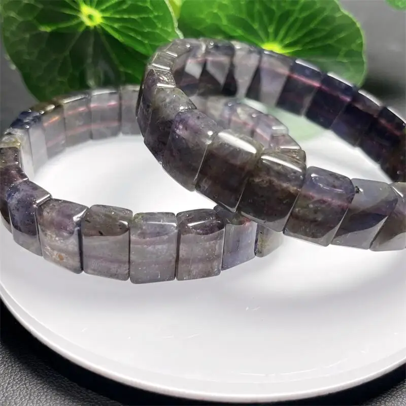 13-16 مللي متر الطبيعية Iolite الكوارتز حبة الإسورة موضة الأحجار الكريمة كريستال مجوهرات الإسورة للنساء شفاء هدية عيد 1 قطعة