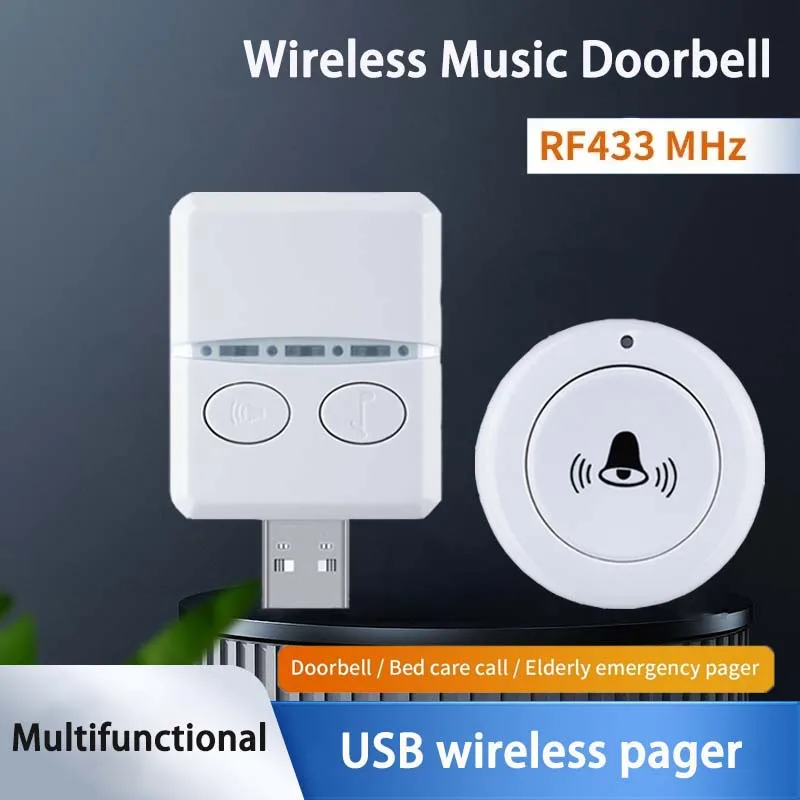 

USB беспроводной дверной звонок RF433 МГц приемник дистанционного управления DC 5 В 30 регулировка громкости музыки для наружного домашнего кровати вызов аварийный вызов
