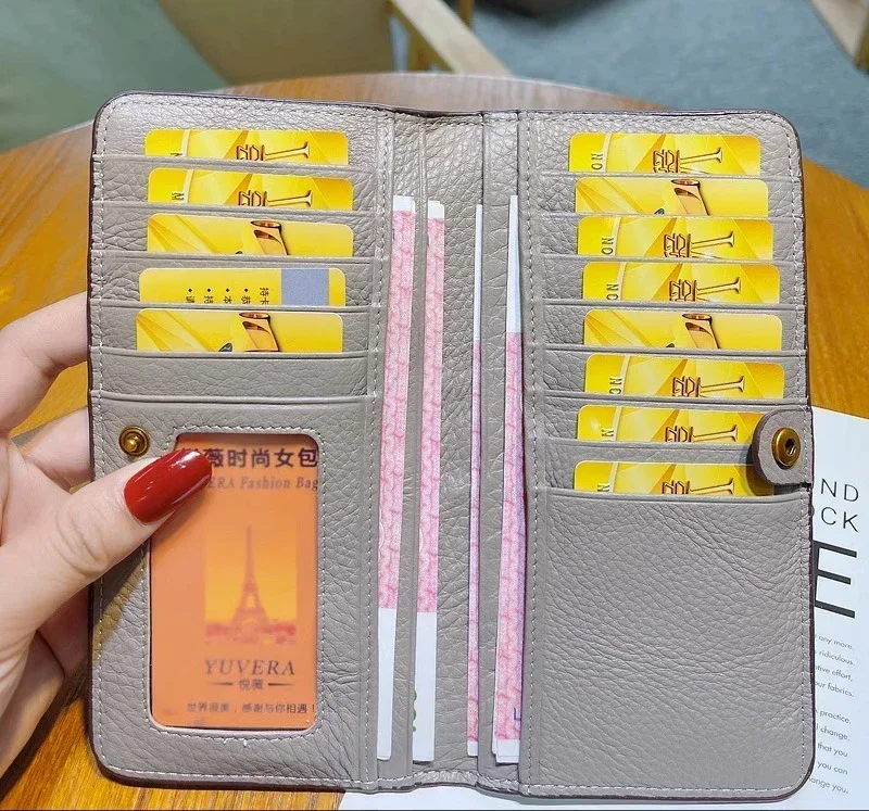 Women PVC + Genuine Cow Leather Long Wallet Multi Card Holder Thin Real Leather Money Clip Hasp Letters Purse 6Z