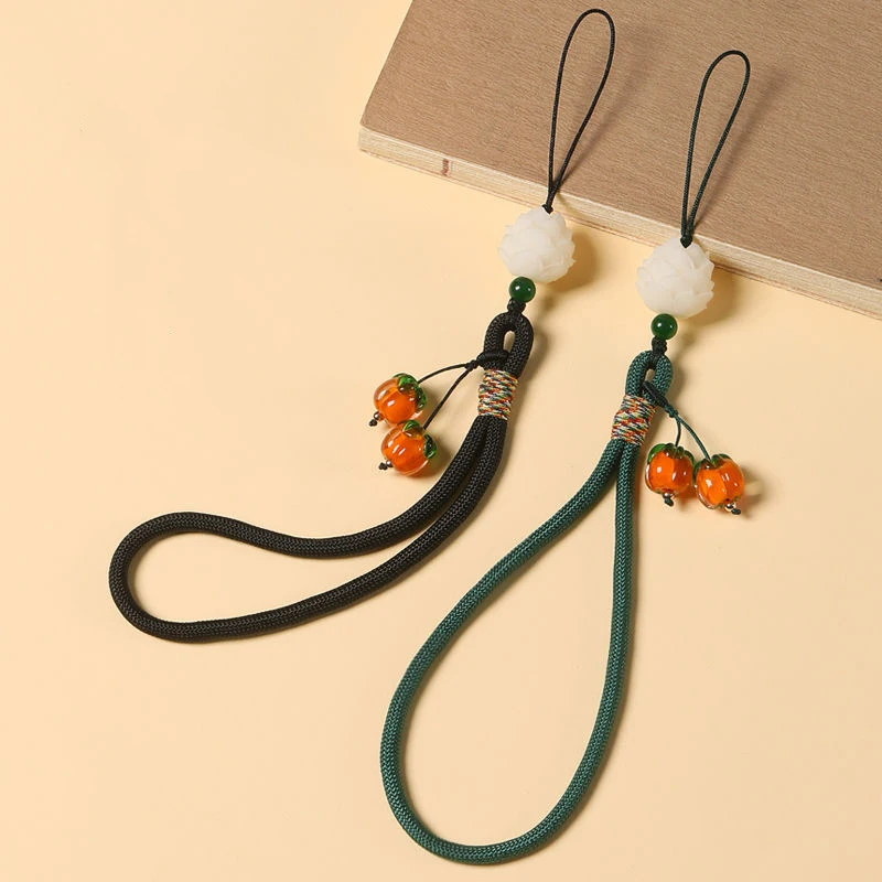 Liuli Persimmon Mobile Phone Chain Keychain Pendant Anti-lost Wrist Lanyard Persimmon Bodhi Root Lotus Earphone Camera Chain