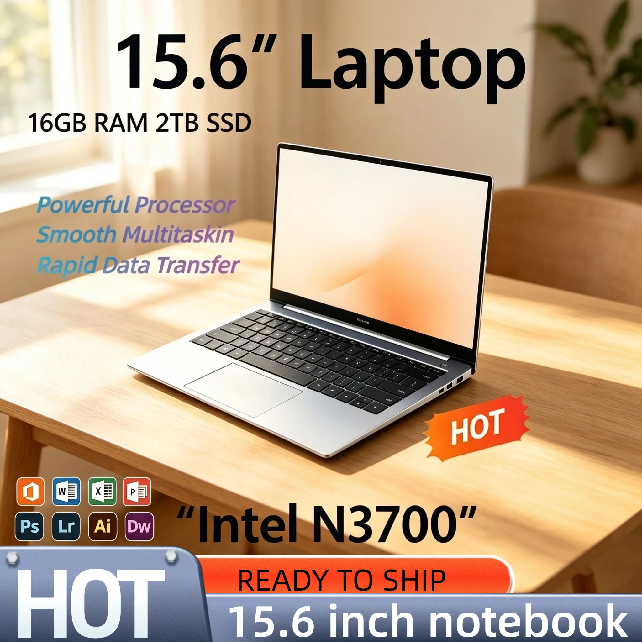 N3700 Intel 15.6 Inch Laptop 4C4T 1.6GHz Base 2.4GHz Turbo 16GB RAM 2TB SSD Ultra Slim Gamer Pro High Performance