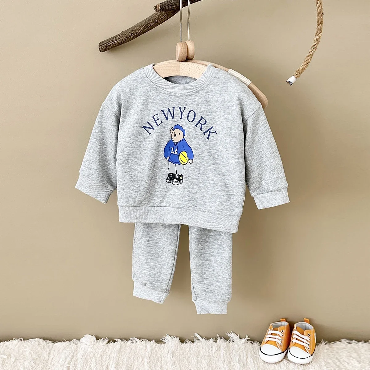 Toddler Bear Print Sweatshirt Set Kids Long Sleeve Top&Pants 2Pcs Spring Autumn Outfit Boys Girls Casual Tracksuit