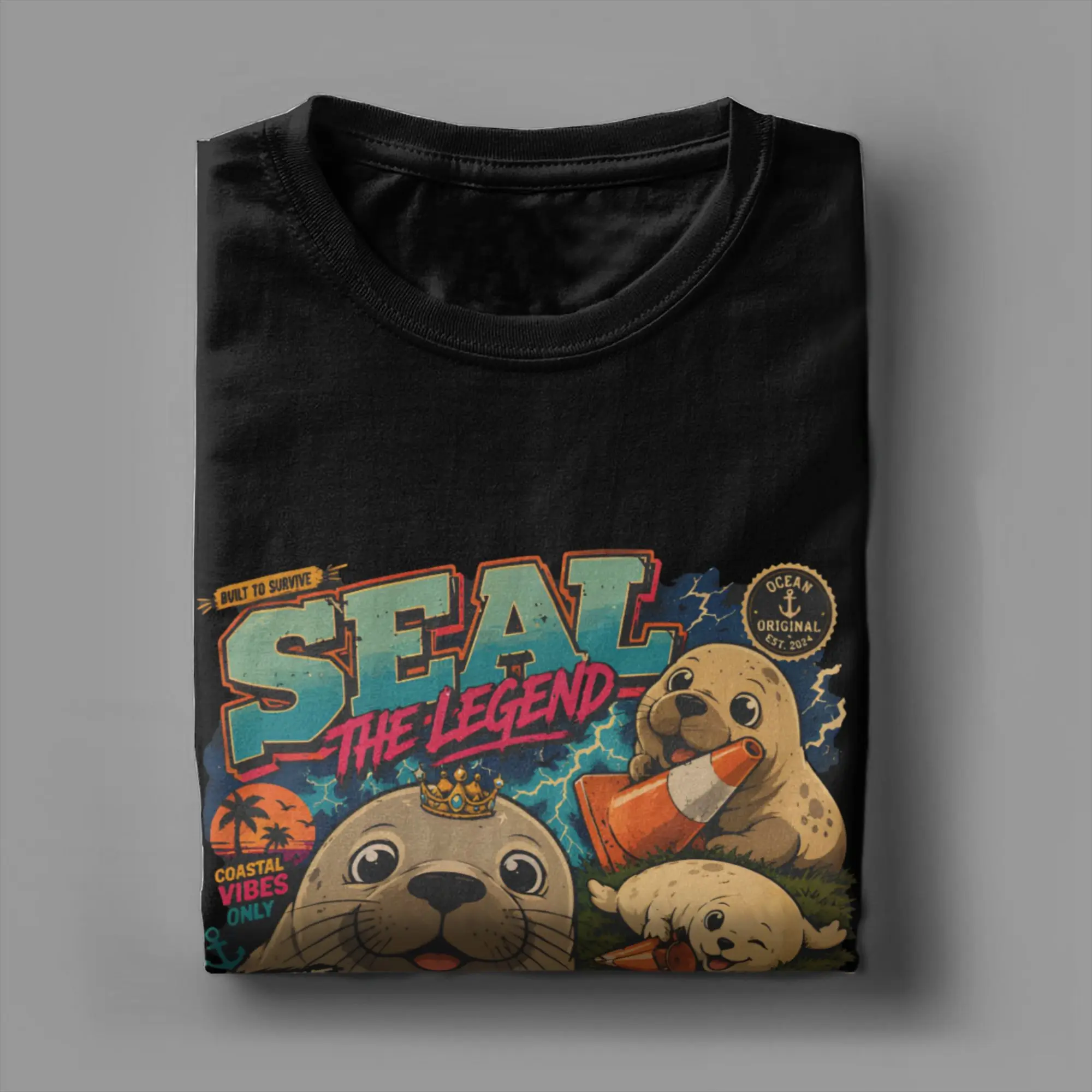 Oversized T Shirt Graffiti Collage Neil The Seal Legend Squad Cotton T-Shirts Tee Shirt for Couple Summer Short Sleeve Top Tees