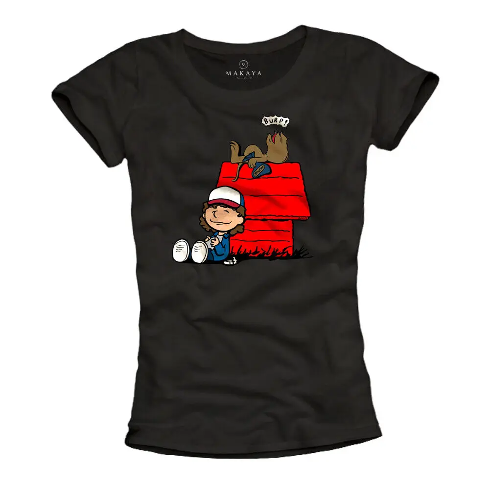 Stranger Womens T Shirt Black Top Print Short Sleeve Size 36 38 40 42-