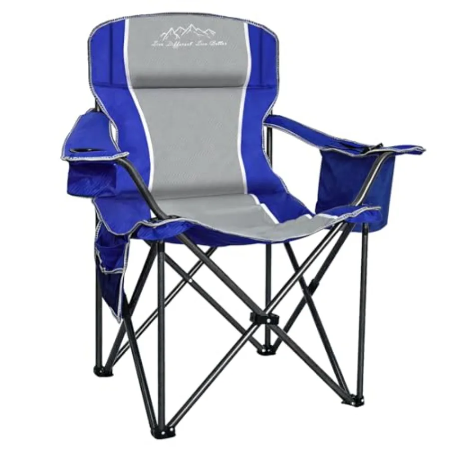 

Camping Chair Portable Folding Outdoor Chair Heavy Duty Padded Chairs Lawn Chair with Cup Holder, Storage Pocket and Cooler Bag