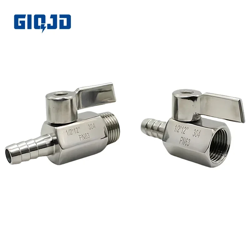 304 Stainless Steel Hose Barb Mini Ball Valve Sanitary Grade  1/8 1/4 3/8 1/2 BSP - 7 8 10 12mm For Gas Water Oil Micro-Valve