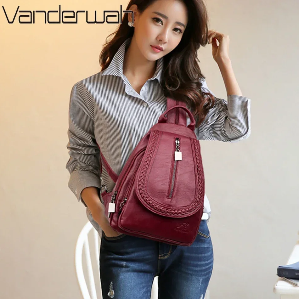 Vrouwen Zacht Leren Rugzakken Vintage Vrouwelijke Schouder Crossbody Tassen Sac A Dos Reizen Dames Bagpack Mochilas Schooltas voor Meisje