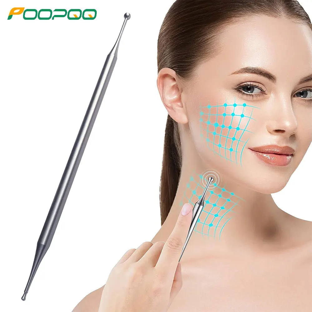 Pluma de acupuntura Manual, herramientas de reflexología Facial, herramienta de masaje de sonda de punto de oreja y cuerpo de doble cabeza de acero inoxidable para tejido profundo