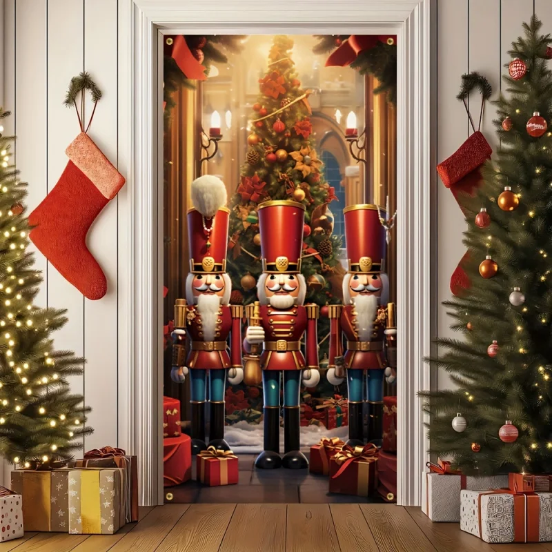 1 pancarta de puerta plana 2D, cracker de nueces de Navidad, bandera de puerta de bienvenida, decoración de pared de fiesta en casa de vacaciones, no requiere energía-zs