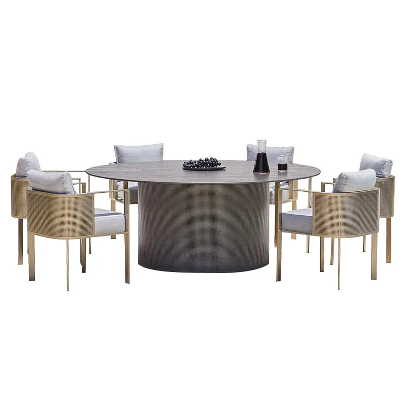 

Outdoor table and chair villa courtyard open-air balcony dining table and chair outdoor stainless steel rock slab table and chai