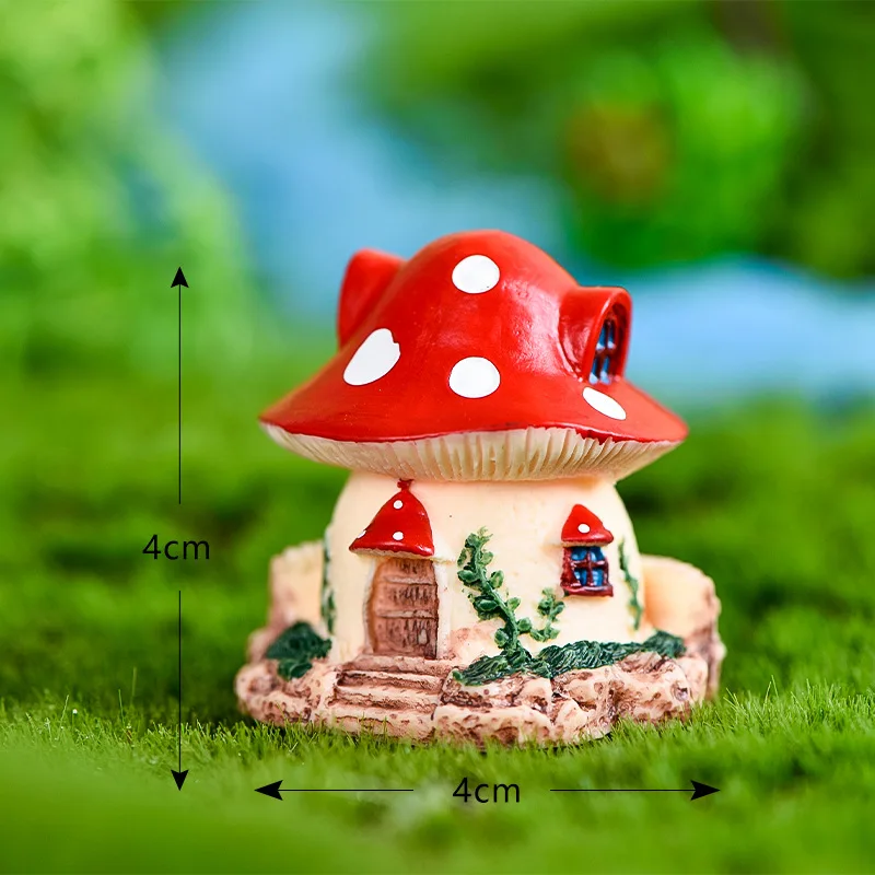 1PC Kawaii Garden Mini Mushroom House Micro Figurine Resin Craft Decorative Ornament Tiny Fairy World Bonsai Decoration