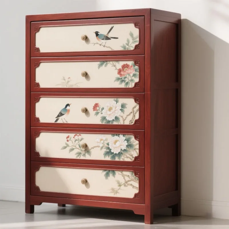 New Chinese solid wood chest, sofa side chest, multi-layer drawer cabinet