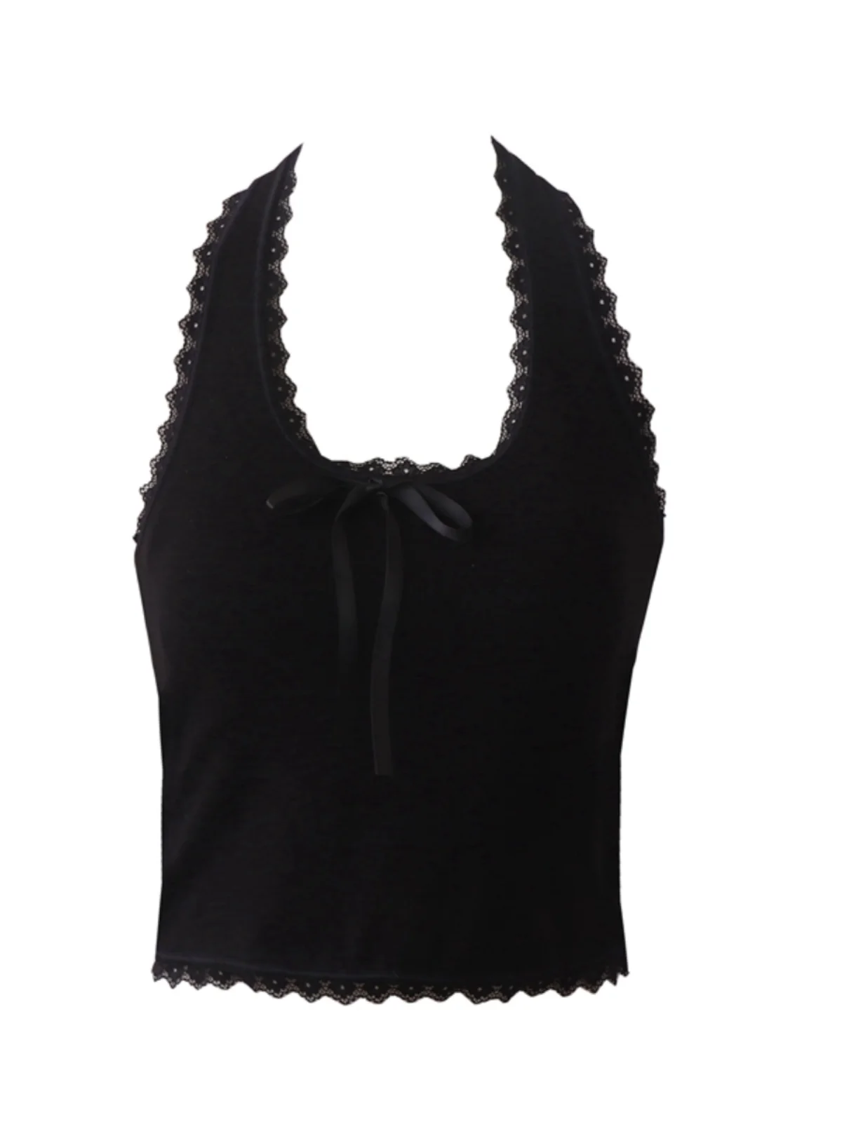 

Spring Summer New Pure Desire Sle Slim Fit ort Lace Trim Belted Ne Hanging Base irt Small ter Vest Women's Faion