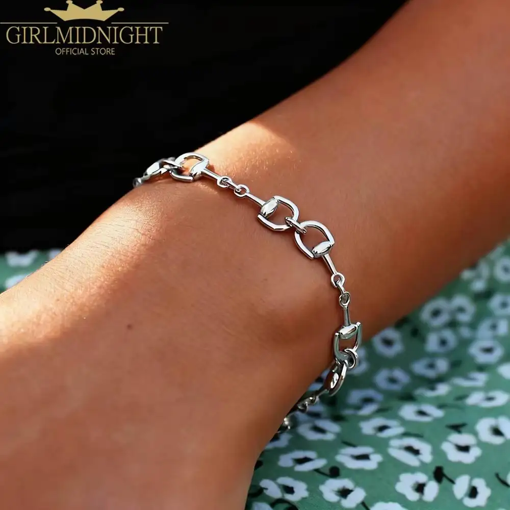 Pulsera de Plata con Dijes de Caballo para Mujer, Novedad 2026, Cadena de Bocado de Caballo, Joyería Fina