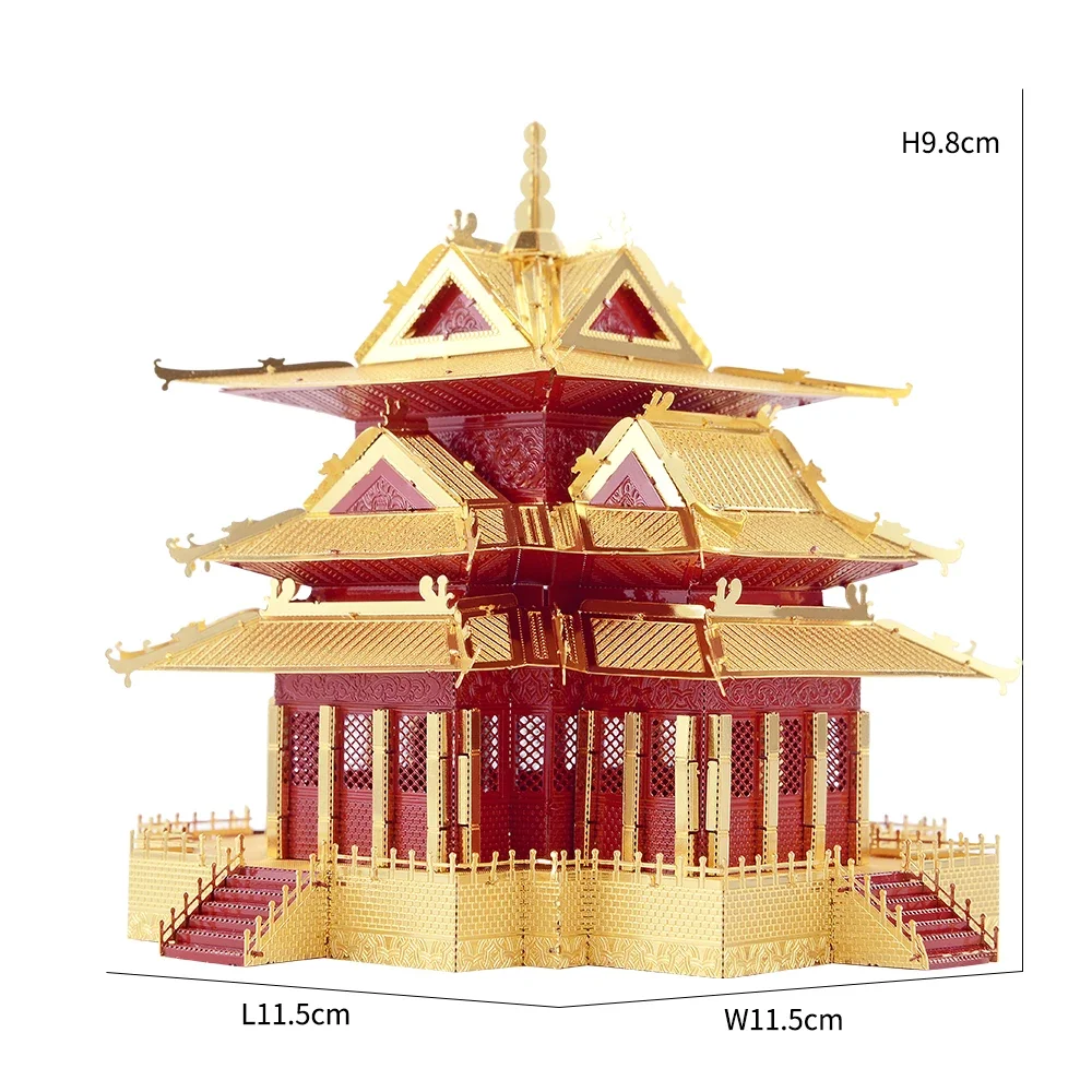 Piececool Diy Chinese Culture The Watchtower Of Forbidden City Model Building Kits 3D Model Metal Puzzles