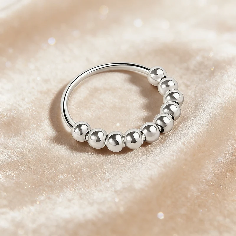 Rotating Multiple Balls Beads Spinner Ring Anti Stress Finger Jewelry Ladies Birthday Party Rings Gift Relief Stress Accessories