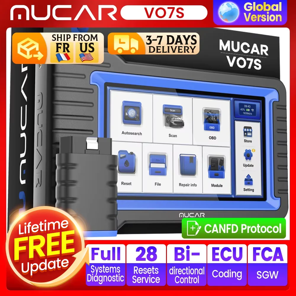 

MUCAR VO7 S Профессиональные автомобильные диагностические инструменты CANFD двунаправленный сканер, кодирование ЭБУ 28, сброс, все системы диагностики, сканер Obd2