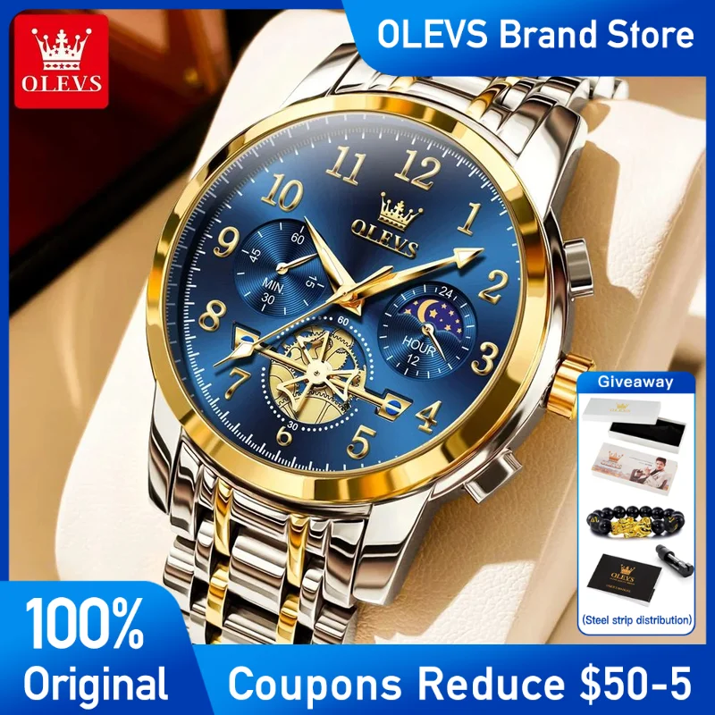 

OLEVS Mens Watch Original Fashion Stainless steel Tourbillon Quartz watch Waterproof Luminous Men's Wristwatch Brand Reloj