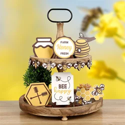 Honey themed layered tray decoration set mini bee wooden sign decoration suitable for summer home table decoration 1 set