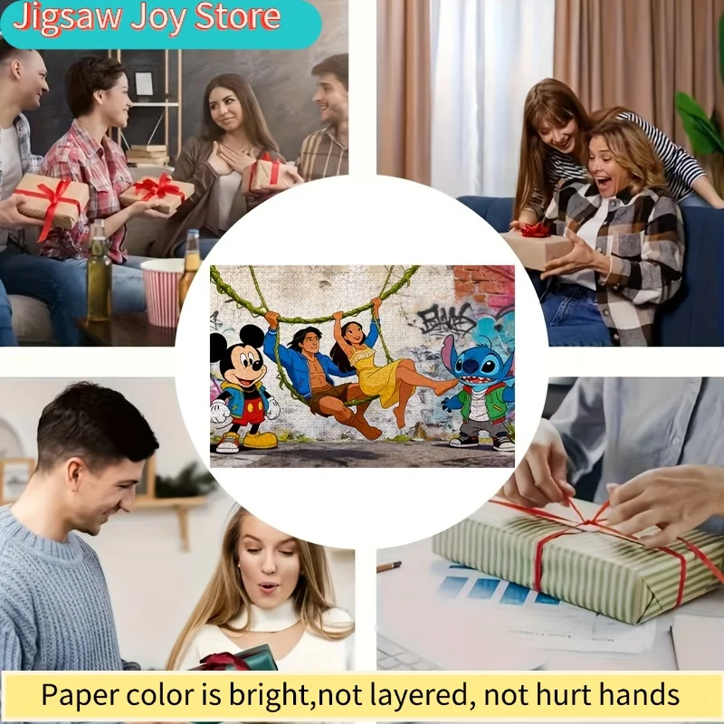 1000 elementów Puzzle Disney Mickey & Stitch, odpowiednie dla dorosłych - Trudne, anime, do powieszenia na ścianę, ikoniczne uszy Myszki Miki i Stitch, / Br