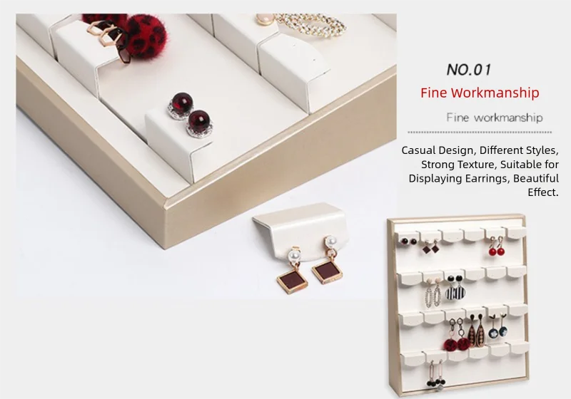 Vertical Velvet and Leather Jewelry Display Stand Large Adjustable Earring Necklace Ring Organizer for Shop Home Vanity Counter
