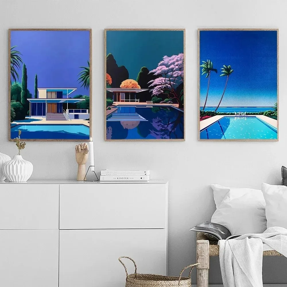 Hiroshi Nagai Palm Springs Sunset Pool Print Retro Japanese Pop Poster Home Decor Wall Art Canvas Painting Museum Pictures