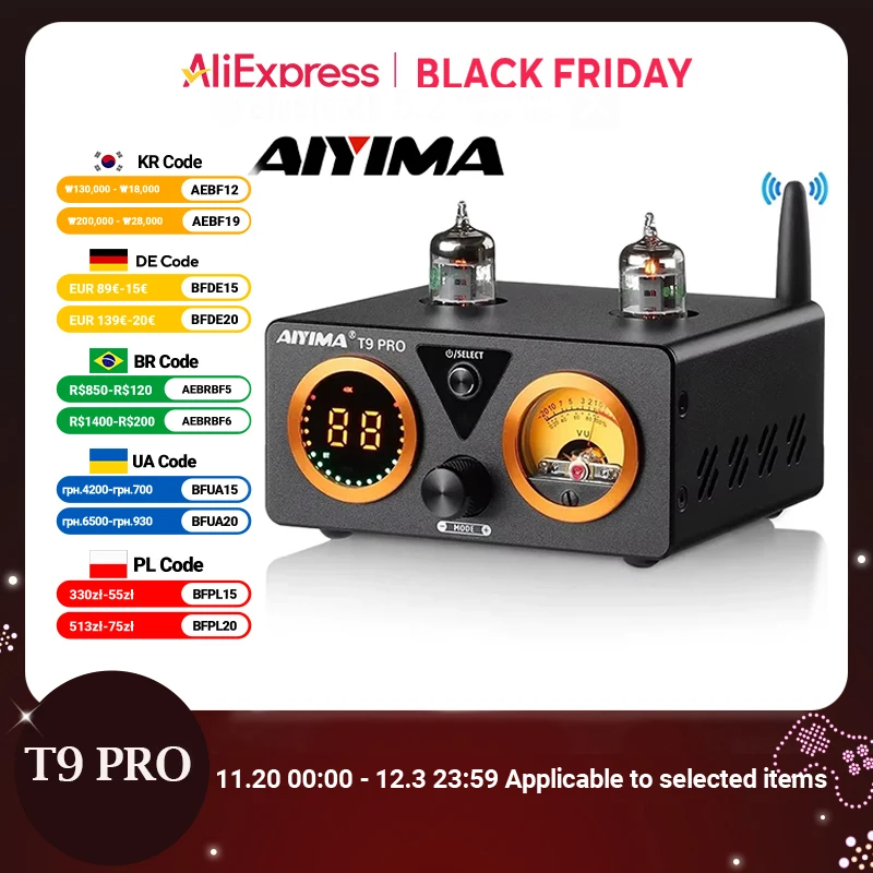 AIYIMA T9 PRO HiFi Bluetooth wzmacniacz lampowy VU wzmacniacz wzmacniacz mocy Stereo USB DAC COAX OPT domowe Audio Amp 100 wx2