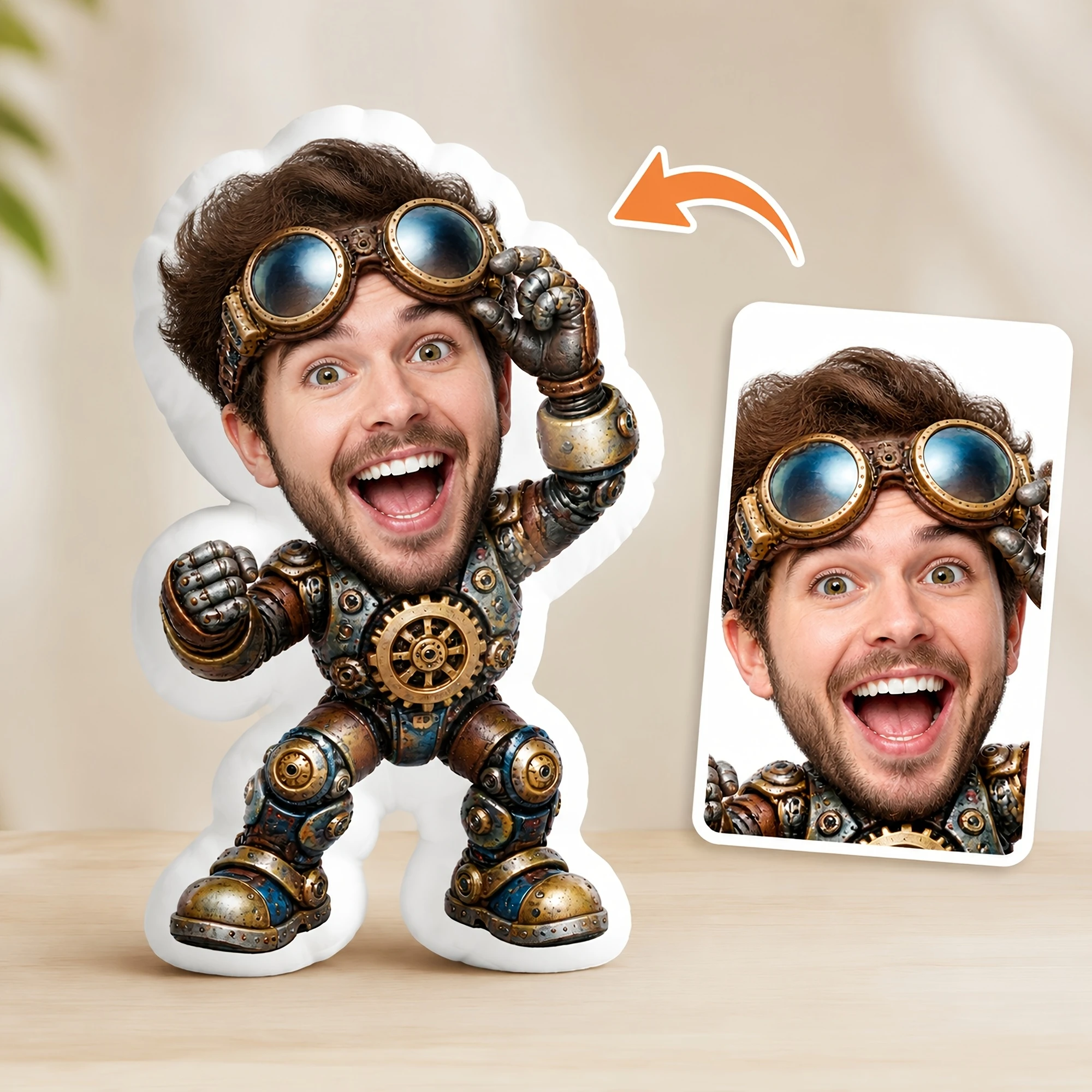 1pc Custom Double-Sided Printed Novelty Character-Shaped Pillow, Funny Steampunk-Inspired Design, Decorative Cushion for Sofa, B