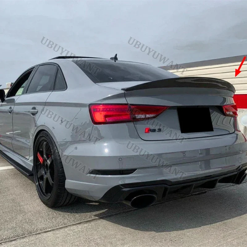 For AUDI A3 S3 RS3 8V Limousine Sedan HK Style 2013-2020 High-Kick Rear Deck Spoiler Lid Tail Fin Carbon Fiber view 4