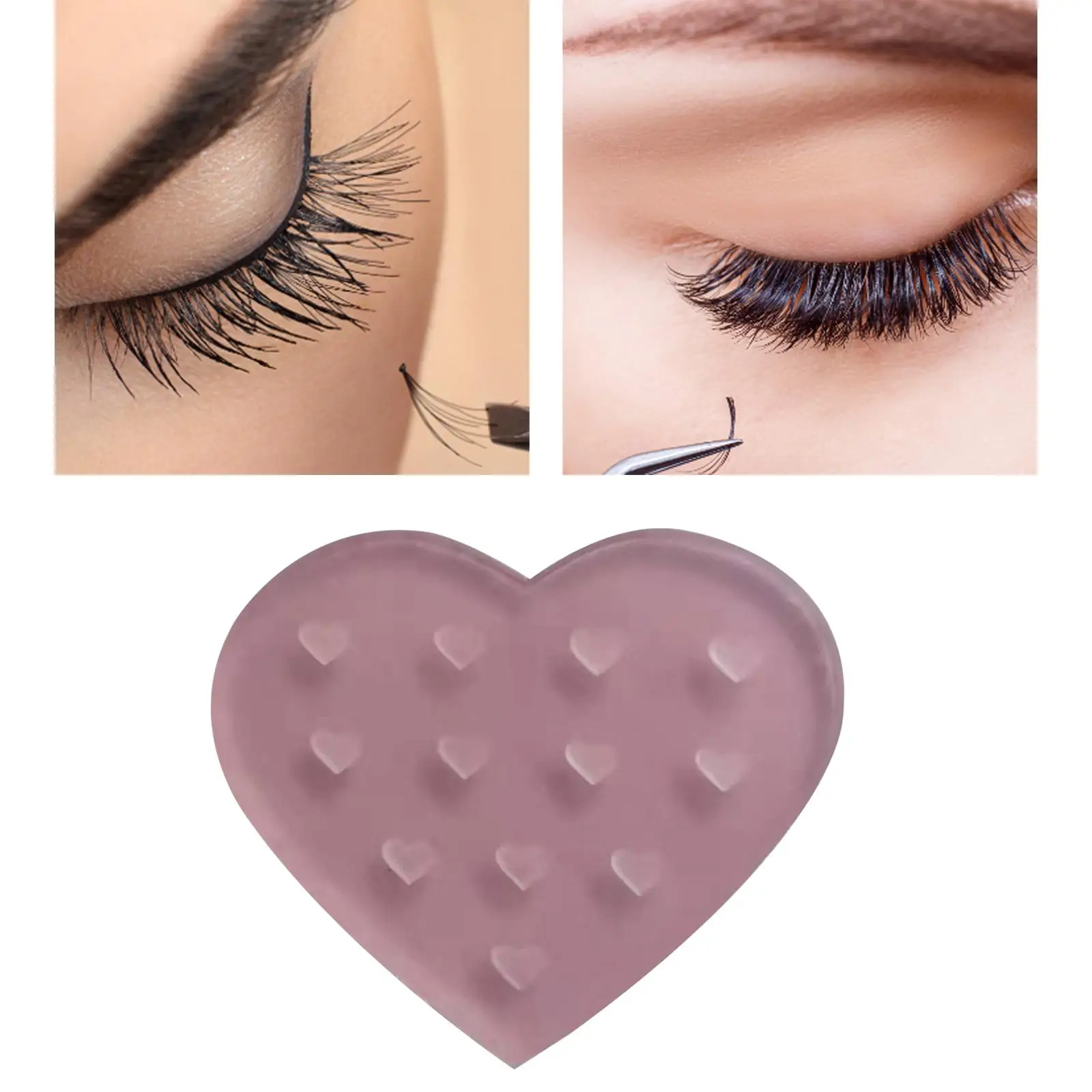 Suporte de cola transparente reutilizável para cílios, suporte de cristal em forma de coração, palete de extensão para cílios postiços, ferramentas de beleza