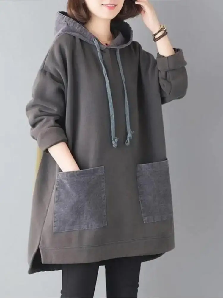 เสื้อแจ็คเก็ตสเวตเชิ้ตกำมะหยี่หนานุ่มสไตล์ลำลองหลวมๆ ระดับไฮเอนด์ ความยาวปานกลาง สำหรับผู้หญิง ฤดูใบไม้ร่วงและฤดูหนาว ปี 2025