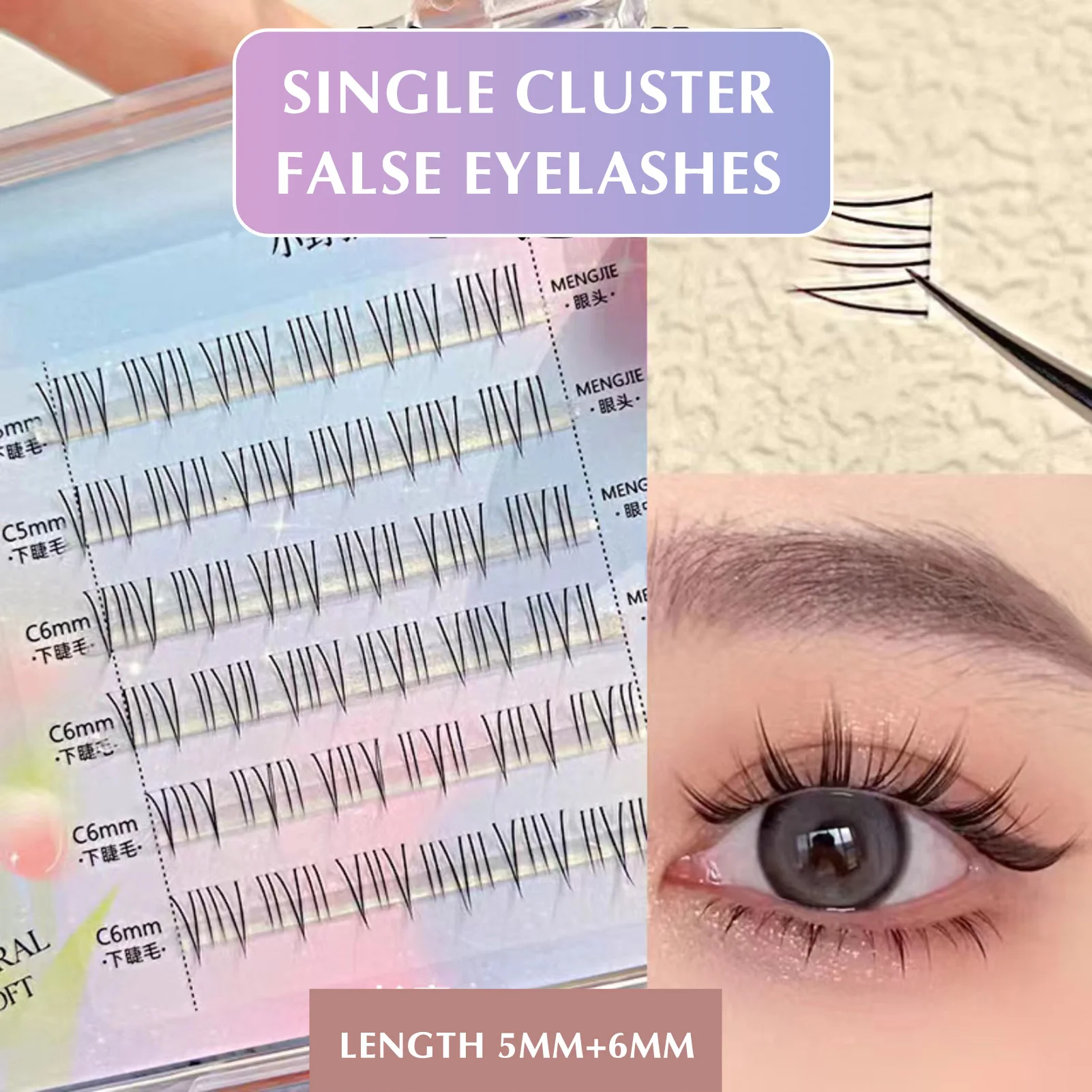 Feuerähnliche Unterwimpern, breiter Stiel, natürlicher einzelner Cluster, segmentierte Puppenwimpern für Frauen, DIY-Augen-Make-up