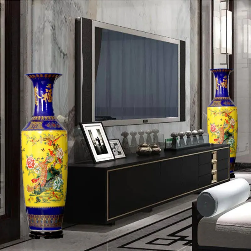 Chinese Style Living Room Large Vases Nordic Living Room Floor-standing Entryway Ceramic Vase Gift Hotel Opening Decoration FYVA