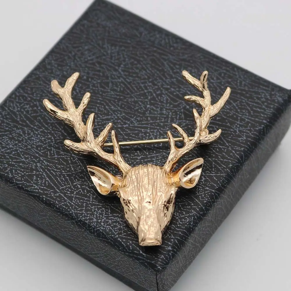 Unique Animal Elk Head Brooch Lapel Pin Alloy Christmas Badge Jewelry Clothes Pins Deer Metal Brooch Boys