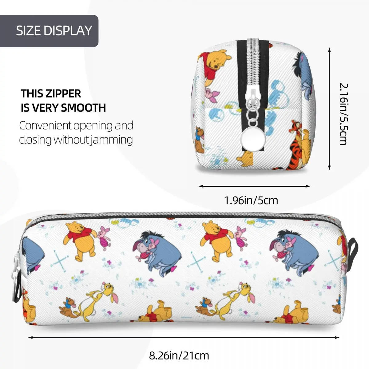 Winnie The Pooh Hanging With Friends Pencil Cases Pen Pencil Bags for Student Large Storage Office Zipper Pencilcases