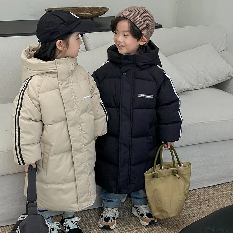 Winter Jungen Mädchen plus samt warme Kapuzenjacke 2-9 Jahre alt koreanischer Daunenmantel Verdickung 2023 Mode Kinderkleidung